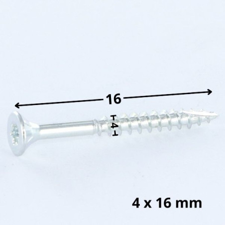 1 x Tornillos para madera TEKOR cabeza fresada/testa svasat dentado 4X16 TORX T20 Acero cincado blanco roscado total cut