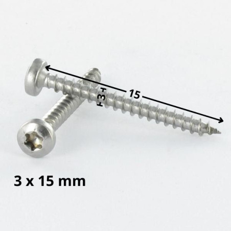 1 x Tornillo madera aglomerado cabeza redonda 3X15 TORX T10 Acero cincado blanco microtornillo