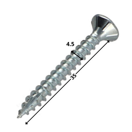 1 x Tornillos para madera TEKOR cabeza fresada/testa svasat dentado 4.5X35 TORX T25 Acero cincado blanco roscado total cut