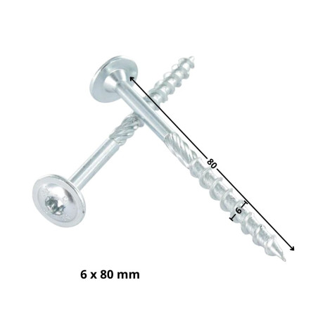 1 x Tornillos para madera TEKOR cabeza disco TORX T30 cut punta antihendidura tipo 17 6X80 roscado parcial Acero cincado