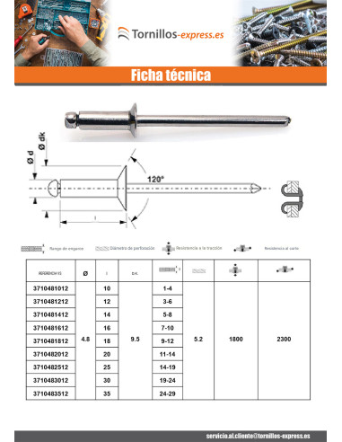 1 x Remache flor GOSTAR Aluminio Vástago acero...