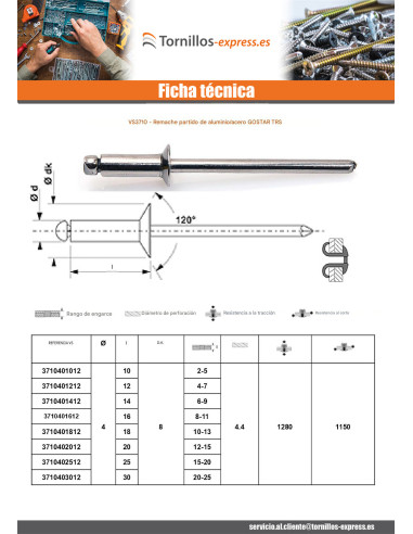 1 x Remache flor GOSTAR Aluminio Vástago acero...
