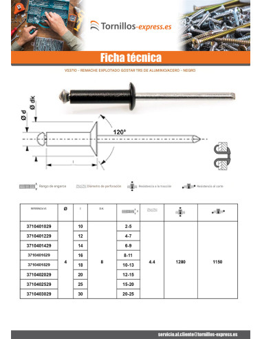 1 x Remache flor GOSTAR Aluminio Vástago acero...
