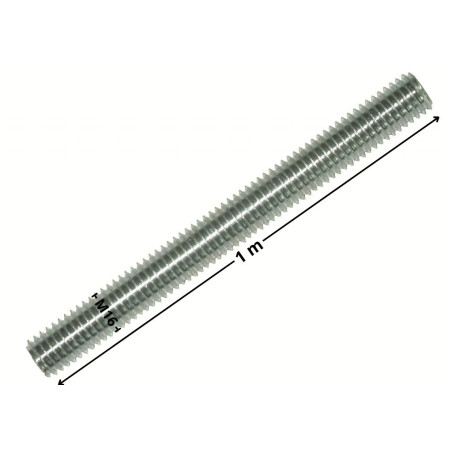 1 x Varilla roscada M16 longitud 1 metro paso izquierda Acero cincado blanco