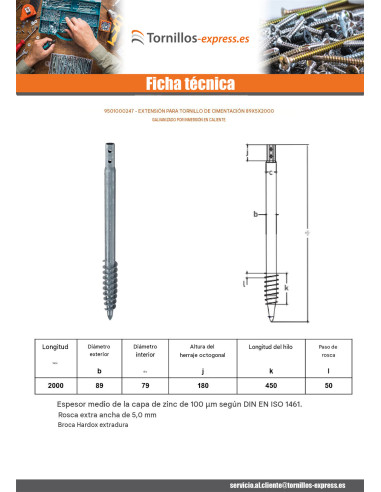 1 x Tornillo de cimentación 89X5X2000 fuerte...