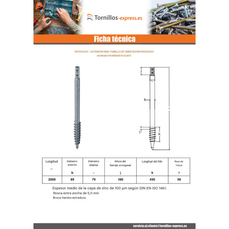 1 x Tornillo de cimentación 89X5X2000 fuerte resistencia a la corrosión Acero galvanizado en caliente