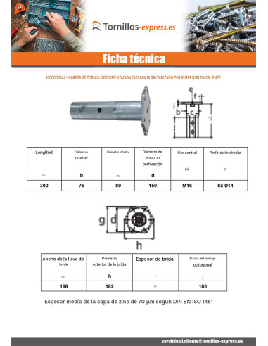 1 x Cabeza del tornillo de cimentación...