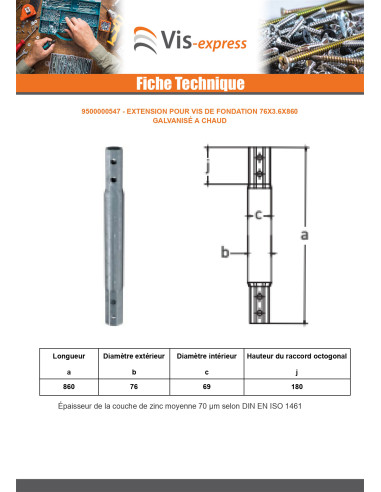 1 x Extensión para tornillos de cimentación...