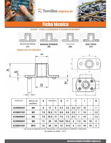 1 x Tuerca cilíndrica para soldar M8 26X18...