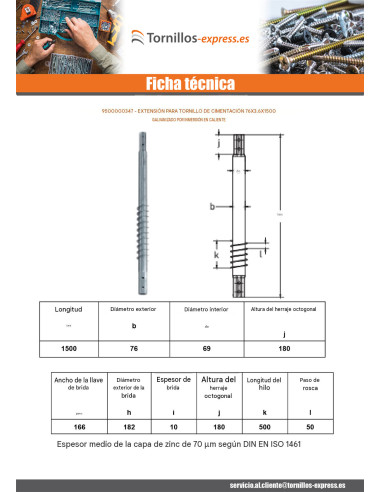1 x Extensión para tornillos de cimentación...