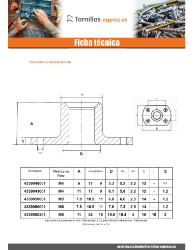 1 x Tuerca cilíndrica para soldar jefe interno...