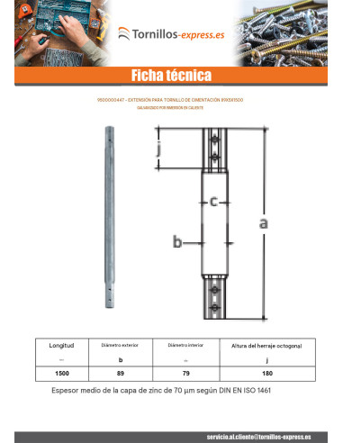 1 x Extensión para tornillos de cimentación...