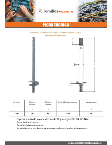1 x Extensión para tornillos de cimentación...