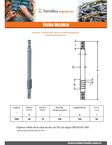 1 x Extensión para tornillos de cimentación...