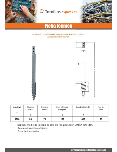1 x Tornillo de cimentación 89X5X1500 fuerte...