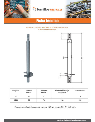 1 x Extensión para tornillos de cimentación...