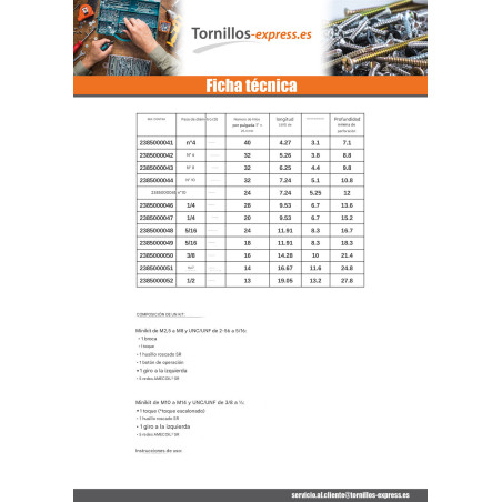 1 x EQUIPO +NET INFORME UNF 1/4-28 longitud 9.53