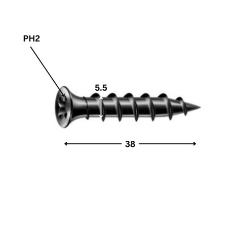 1 x Tornillo para placa de yeso Spax Phillips 2 5.5X38 Acero fosfatado GIX-G
