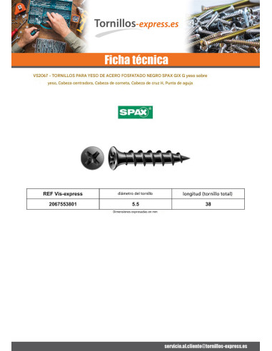 1 x Tornillo para placa de yeso Spax Phillips 2...