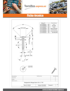 Tornillo pernio 4.5X50 roscado total TORX T20 Acero... 2