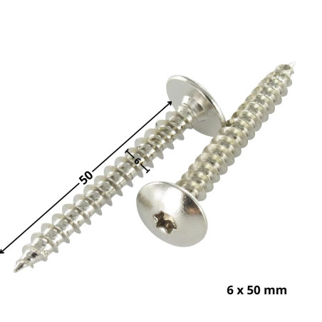1 x Tornillo pernio 6X50 roscado parcial TORX T30 Acero niquelado