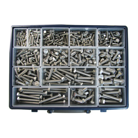 1 x Surtido de 570 Tornillo metales cabeza hexagonal roscado total Inoxidable A2