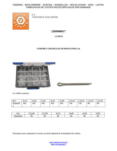 1 x Surtido de 1580 Pasador ranura Inoxidable A2