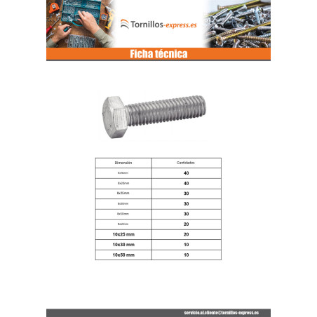 1 x Surtido de 570 Tornillo metales cabeza hexagonal roscado total Inoxidable A4