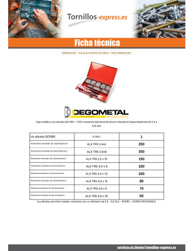 1 x Surtido de Alicates GO9800 + 1000 Remache...