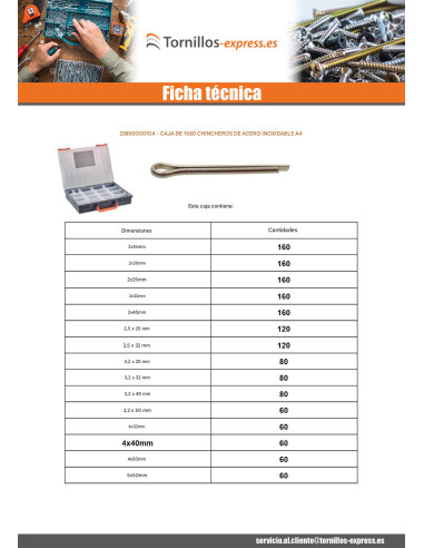 1 x Surtido de 1580 Pasador ranura Inoxidable A4