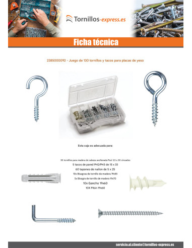 1 x Surtido de 130 Tornillo y Taco placa de yeso