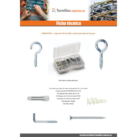 1 x Surtido de 130 Tornillo y Taco placa de yeso