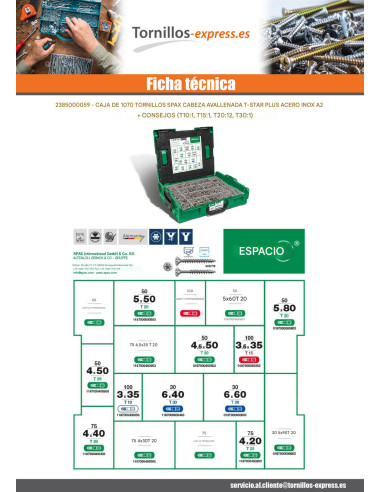1 x Surtido de 1070 Spax cabeza fresada/testa...
