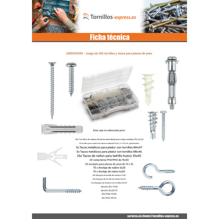 1 x Surtido de 455 Tornillo y Taco placa de yeso