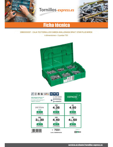 1 x Surtido de 703 Spax cabeza fresada/testa...