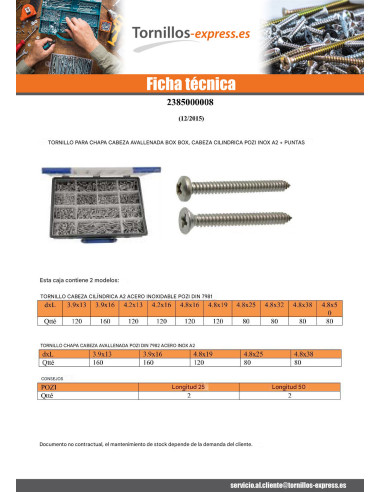 1 x Surtido de 1684 Tornillo chapa cabeza...