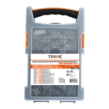 1 x Surtido de 1200 Tornillos para madera TEKOR cabeza fresada/testa svasat dentado TORX Inoxidable A2
