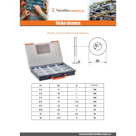1 x Surtido de 1530 Arandela Inoxidable A4