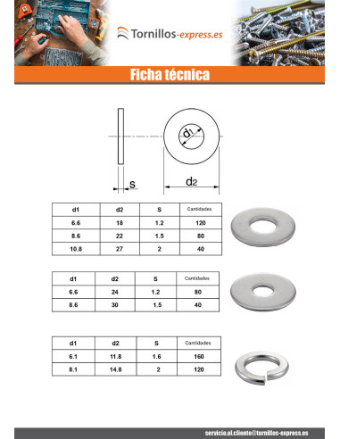 1 x Surtido de 1530 Arandela Inoxidable A4