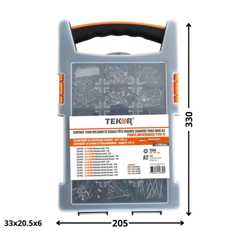 1 x Surtido de 1200 Tornillos para madera TEKOR cabeza fresada/testa svasat dentado TORX Inoxidable A2