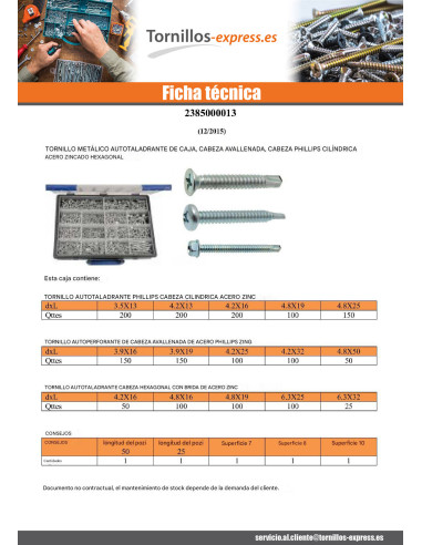 1 x Surtido de 1775 Tornillo autoperforante...