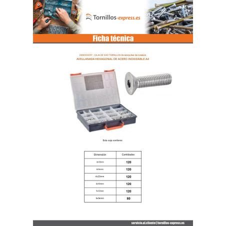 1 x Surtido de 1240 Tornillo metales FHC cabeza fresada cavidad hexagonal hueca Inoxidable A4