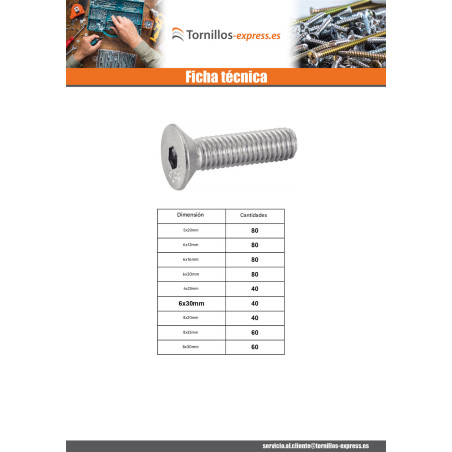 1 x Surtido de 1240 Tornillo metales FHC cabeza fresada cavidad hexagonal hueca Inoxidable A4