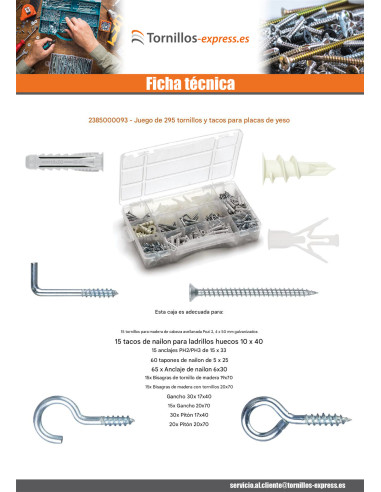 1 x Surtido de 295 Tornillo y Taco placa de yeso