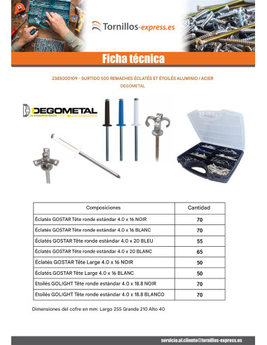 1 x Surtido de 500 Remache GOSTAR GOLIGHT...