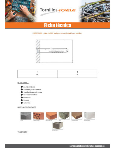 1 x Balde de 500 Taco para clavar con Tornillo...