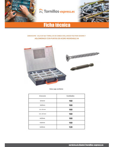 1 x Surtido de 1664 Tornillo madera aglomerado...