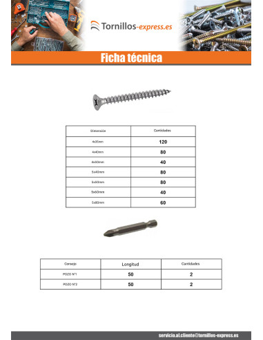 1 x Surtido de 1664 Tornillo madera aglomerado...