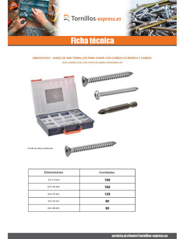 1 x Surtido de 1684 Tornillo chapa cabeza...