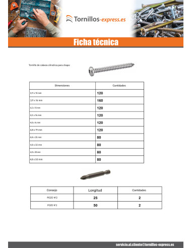 1 x Surtido de 1684 Tornillo chapa cabeza...